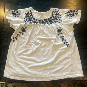 White Blouse w/ Navy embroidery